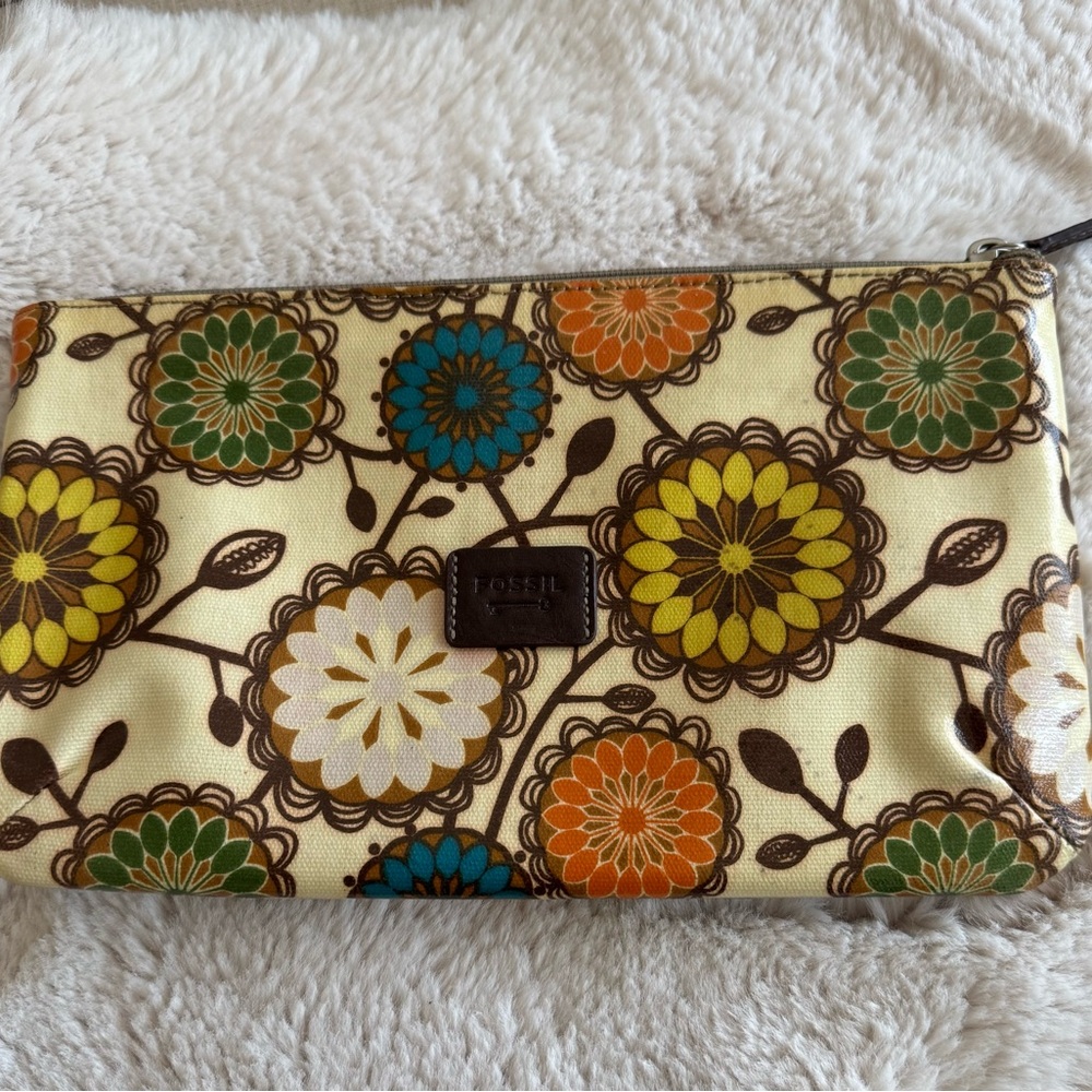 Fossil Key-Per Floral Pouch Wallet Key Case Zip Compact